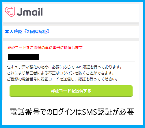 Jメールの電話番号でのログインは２段階認証が必要
