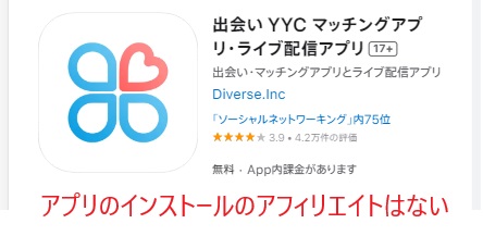 YYCはアプリのインストールによるアフィリエイトはない